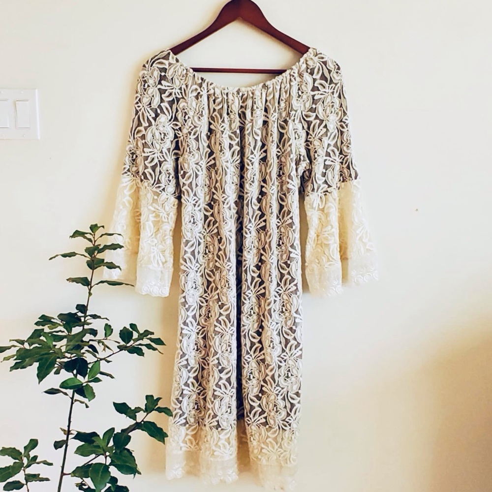 L&B Lucky & Blessed Cream Lace Dress Small - Picture 5 of 6